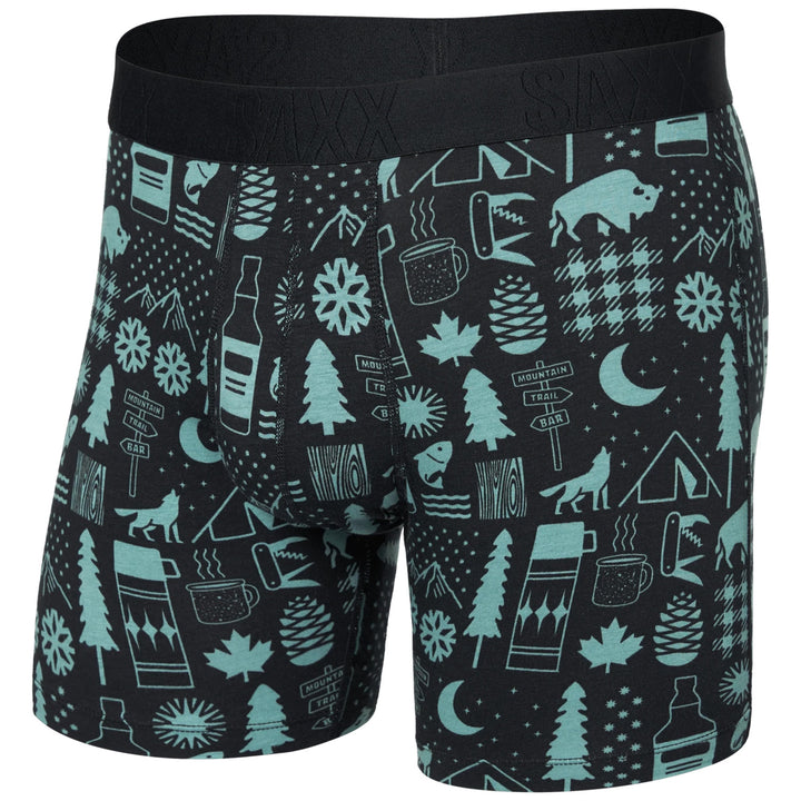 Saxx Droptemp Cooling Cotton Boxer Brief - Men's Camp Stamps-Black