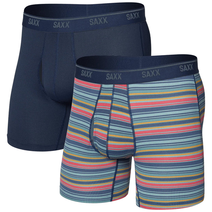 Saxx Quest Quick-Dry Mesh Boxer Brief 2-Pack - Men's Harvest Stripe/Maritime