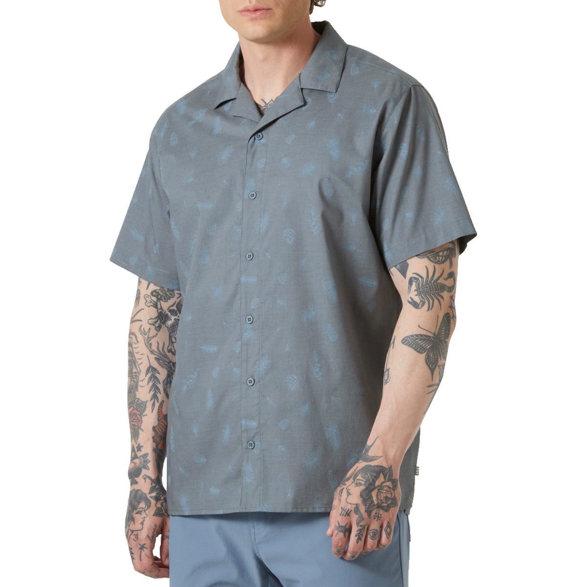 Helly Hansen Holmen Short-Sleeve Shirt - Men's Washed Navy Pine Needle AO