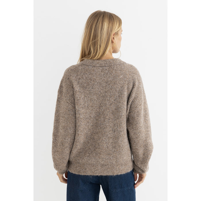 Rhythm Quinn V-Neck Collared Jumper Top - Women's Oatmeal