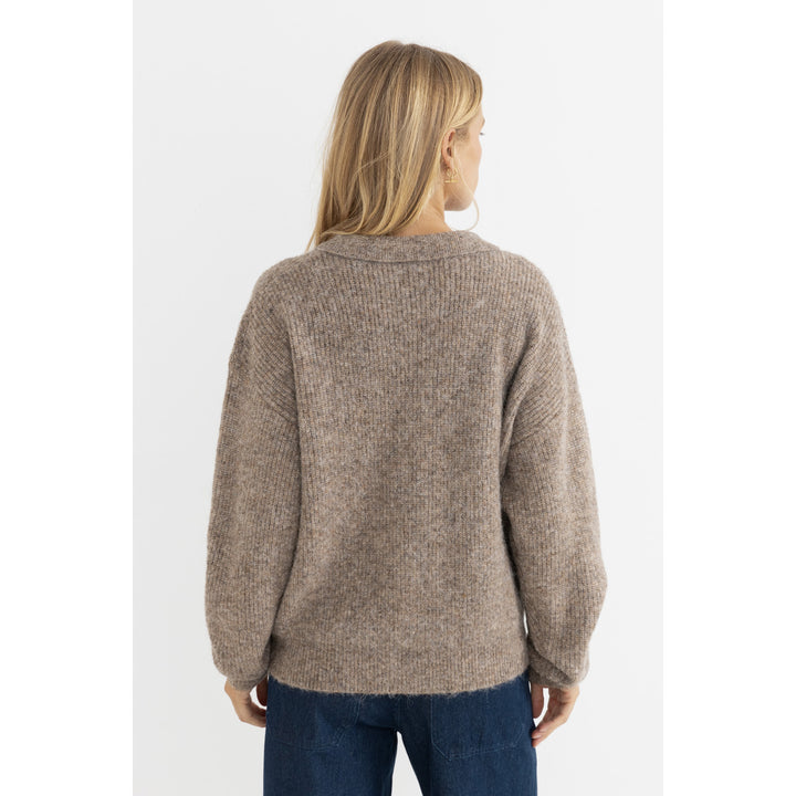 Rhythm Quinn V-Neck Collared Jumper Top - Women's Oatmeal