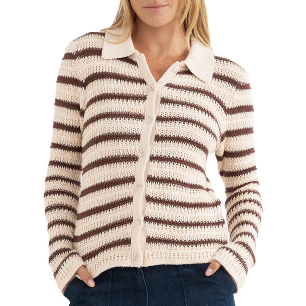 Rhythm Highline Stripe Long-Sleeve Knit Top - Women's Chocolate