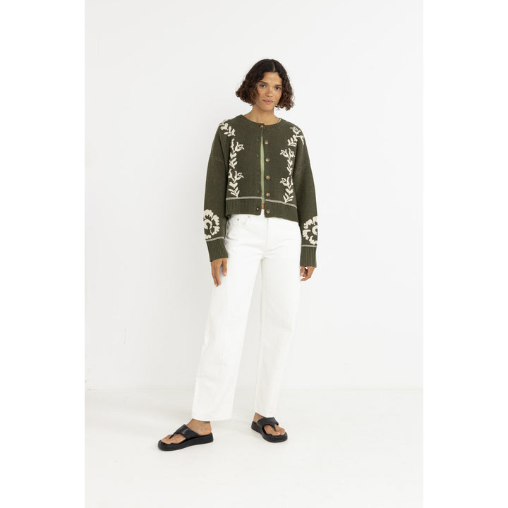 Rhythm Antique Floral Crop Cardigan - Women's Olive