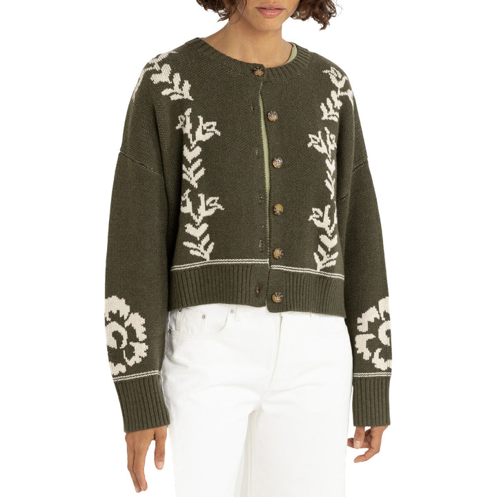 Rhythm Antique Floral Crop Cardigan - Women's Olive