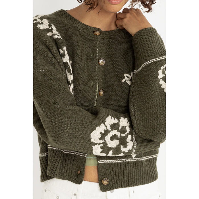 Rhythm Antique Floral Crop Cardigan - Women's Olive