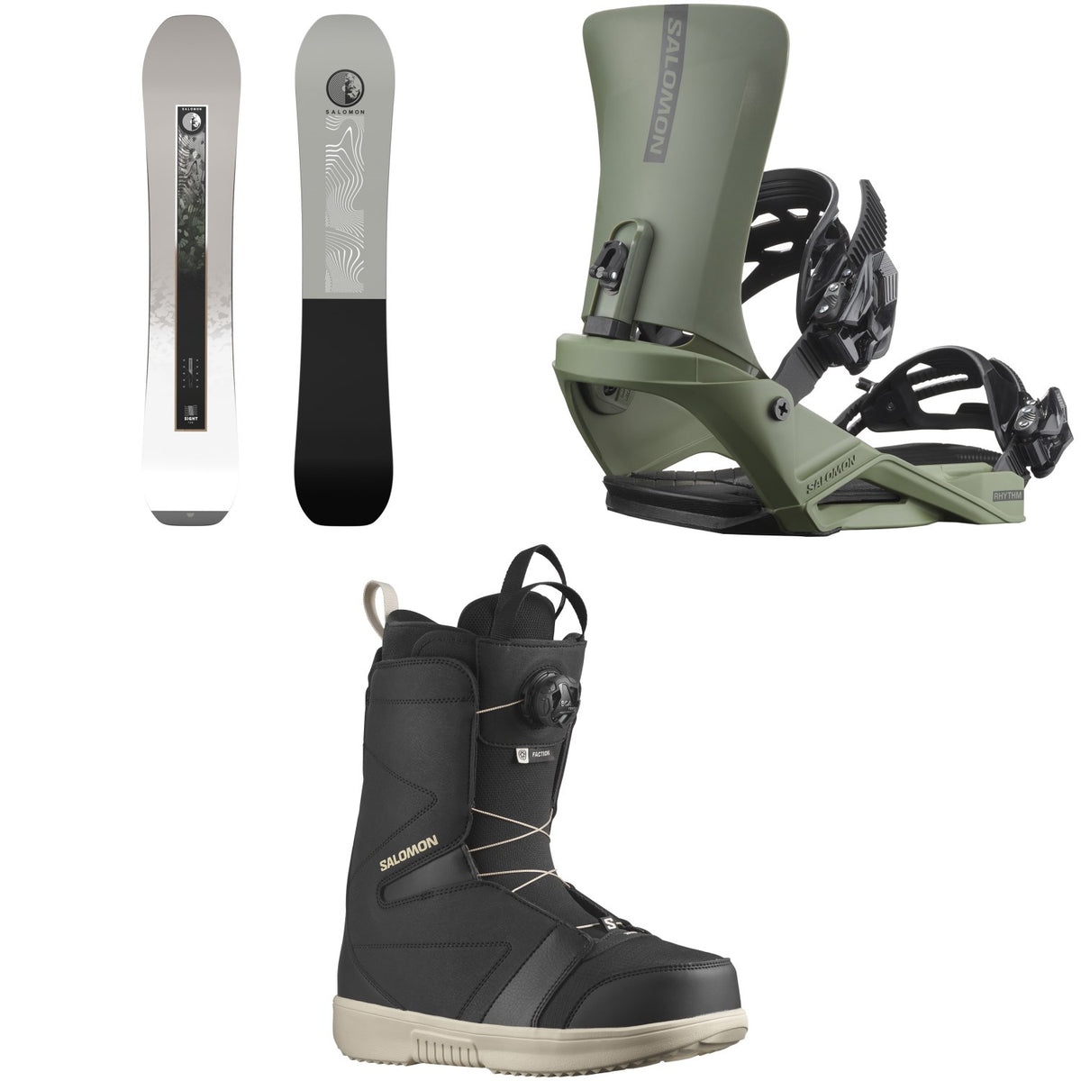 Salomon Sight Snowboard + Rhythm Snowboard Bindings + Faction Boa Snowboard Boots 2026
