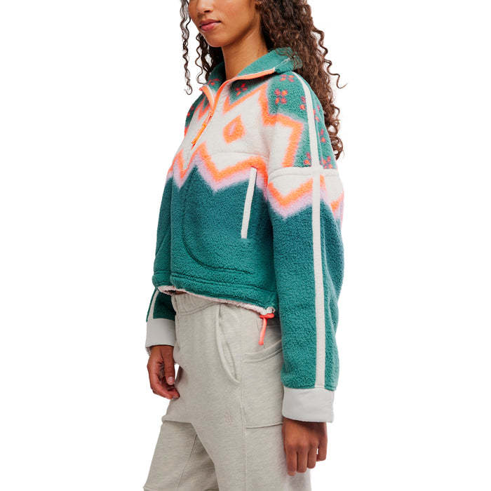 Free People Printed Mountain 1/2 Pullover - Women's Soft Glow Green Glow