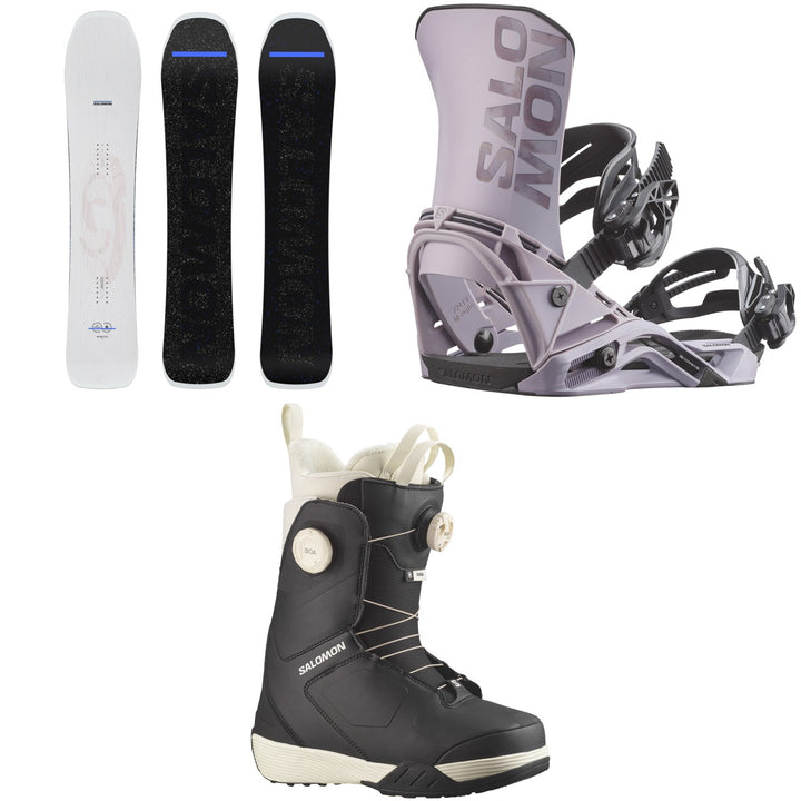 Salomon Jetstream Snowboard + District Snowboard Bindings + Kiana Dual Boa Snowboard Boots - Women's 2026