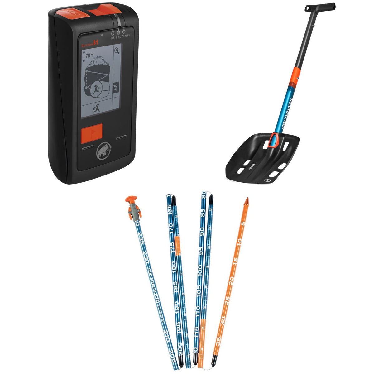 Mammut Barryvox S Avalanche Beacon + Ortovox Pro Guide Shovel + BCA Stealth 270 Avalanche Probe