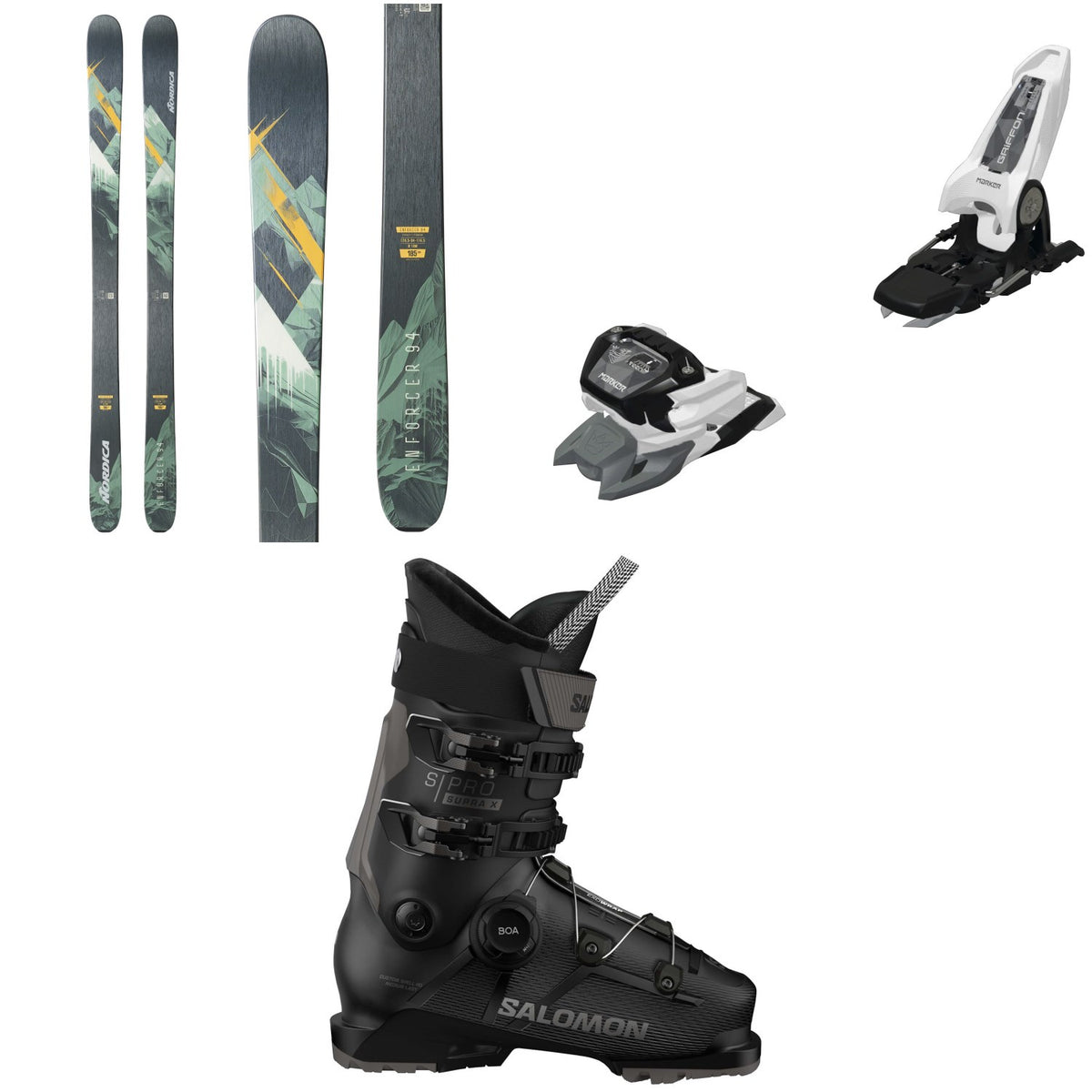 Nordica Enforcer 94 Skis + Marker Griffon 13 ID Ski Bindings + Salomon S/Pro Supra BOA X100 Ski Boots 2025