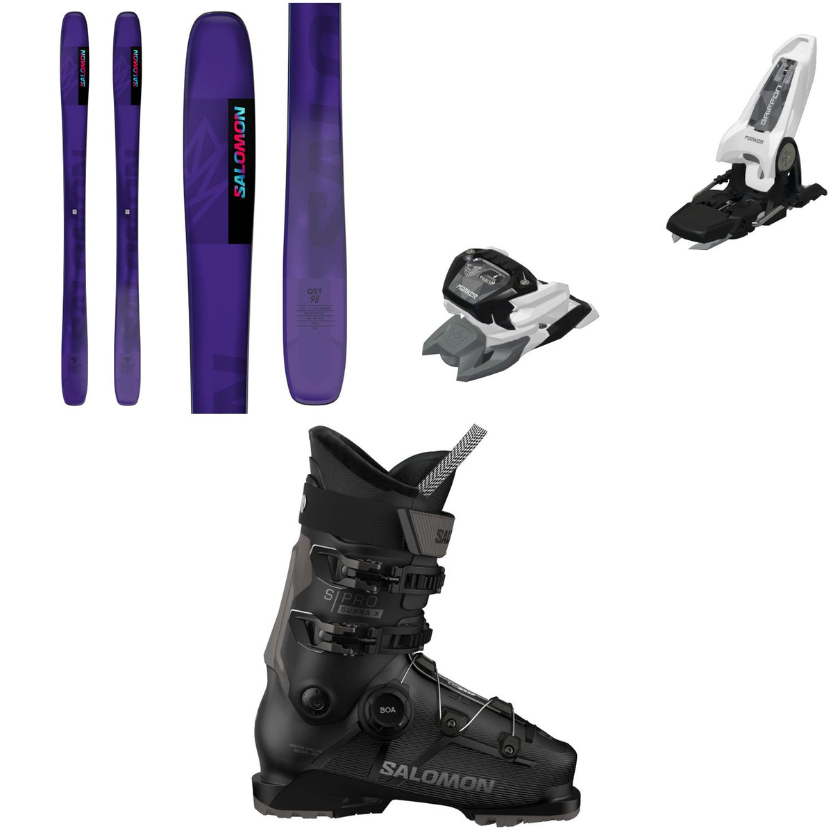 Salomon QST 98 Skis + Marker Griffon 13 ID Ski Bindings + Salomon S/Pro Supra BOA X100 Ski Boots 2025