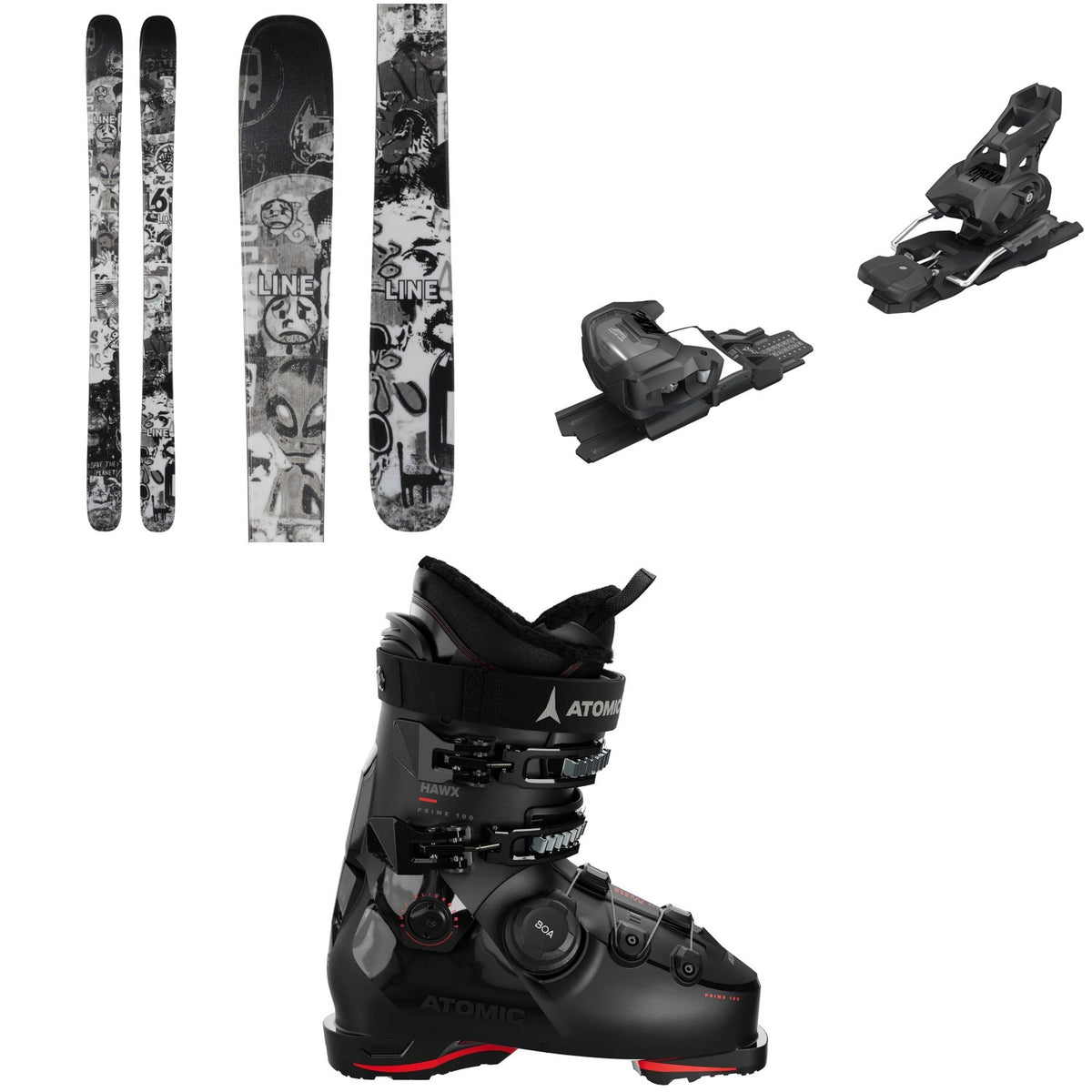 Line Skis Chronic 101 Skis 2025 + Tyrolia Attack 14 MN Demo Ski Bindings + Atomic Hawx Prime 100 BOA GW Ski Boots 2025