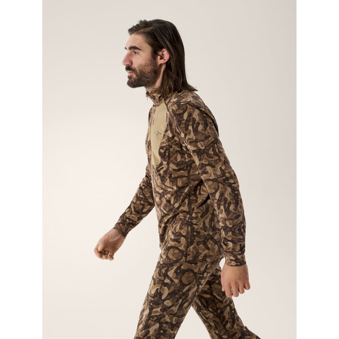 Arc'teryx Rho LT Zip Neck Print Top - Men's Carob Grottoflage