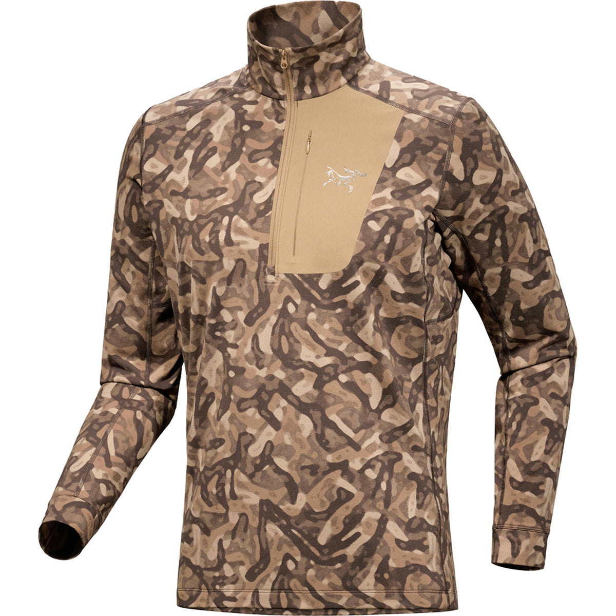 Arc'teryx Rho LT Zip Neck Print Top - Men's Carob Grottoflage