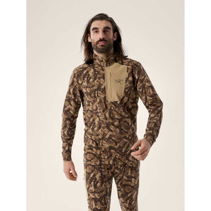Arc'teryx Rho LT Zip Neck Print Top - Men's Carob Grottoflage