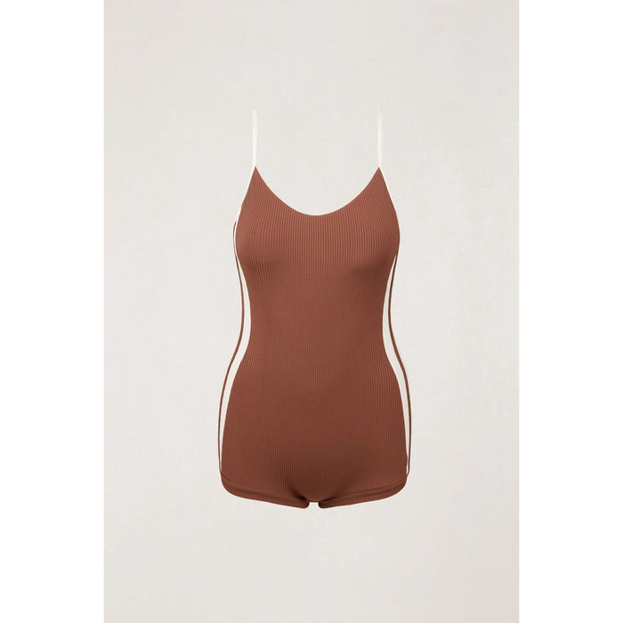 Rhythm Lily Rib Cross Back Surf Short One Piece - Women's Chocolate