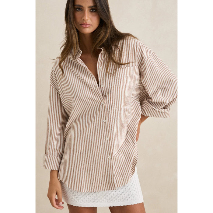 Rhythm Valley Stripe Oversized Shirt - Women's Tan