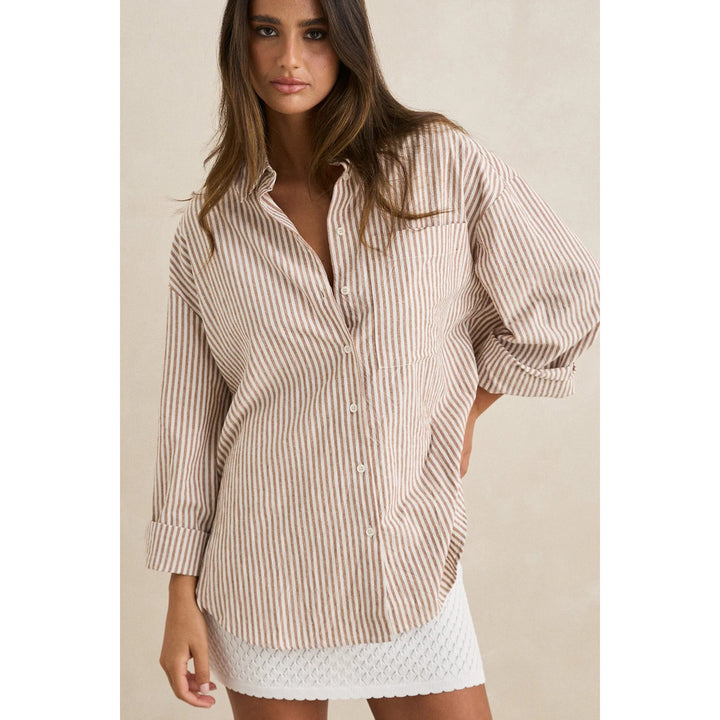 Rhythm Valley Stripe Oversized Shirt - Women's Tan