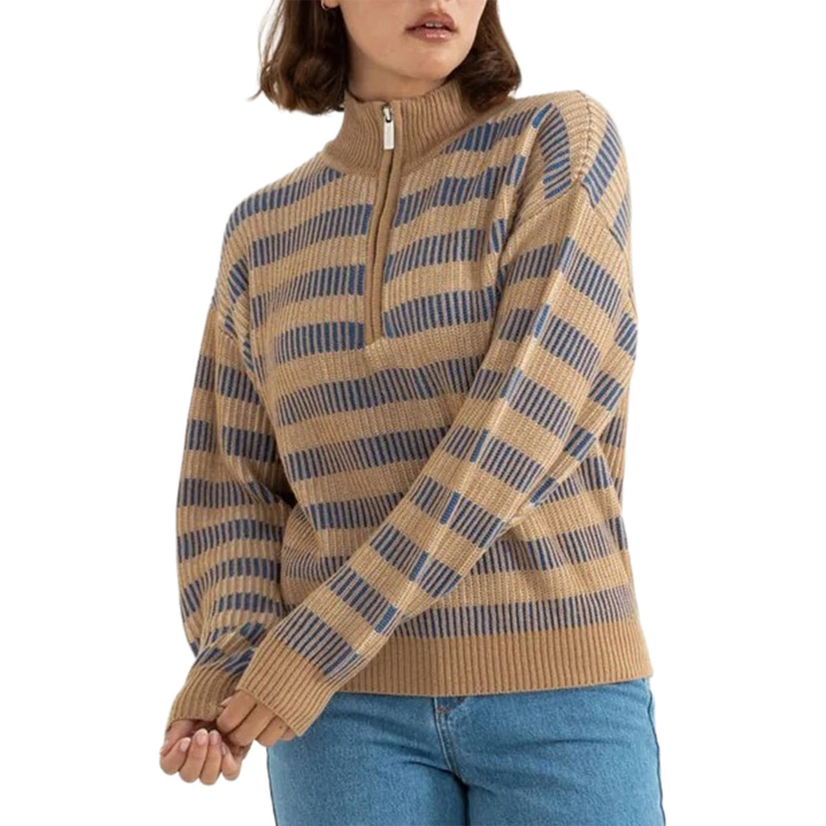 Rhythm Estelle Quarter Zip Striped Knit - Women's Cobalt