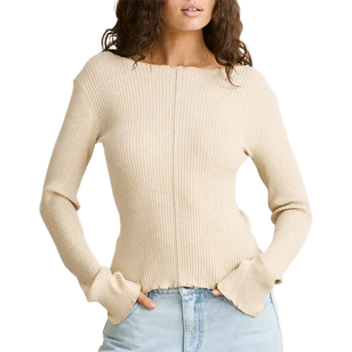 Rhythm Essential Long-Sleeve Knit Top - Women's White Marle