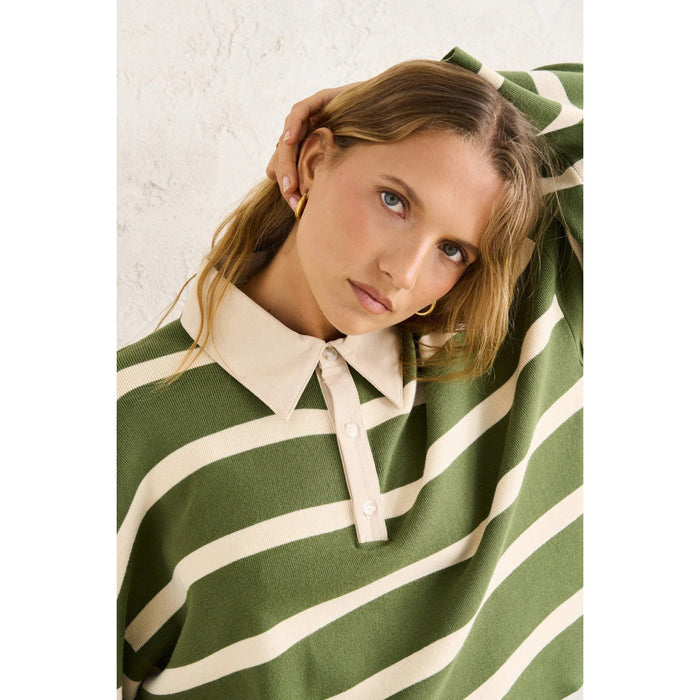 Rhythm Rugby Polo Knit Sweater - Women's Olive