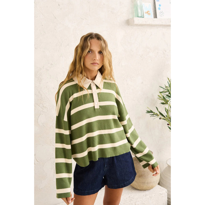 Rhythm Rugby Polo Knit Sweater - Women's Olive