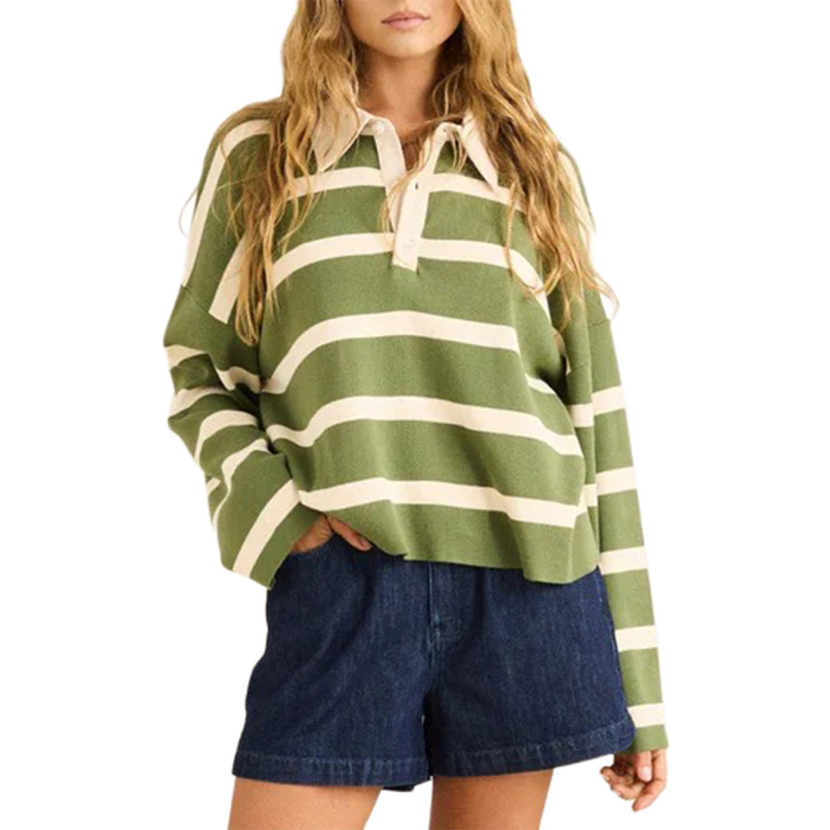 Rhythm Rugby Polo Knit Sweater - Women's Olive