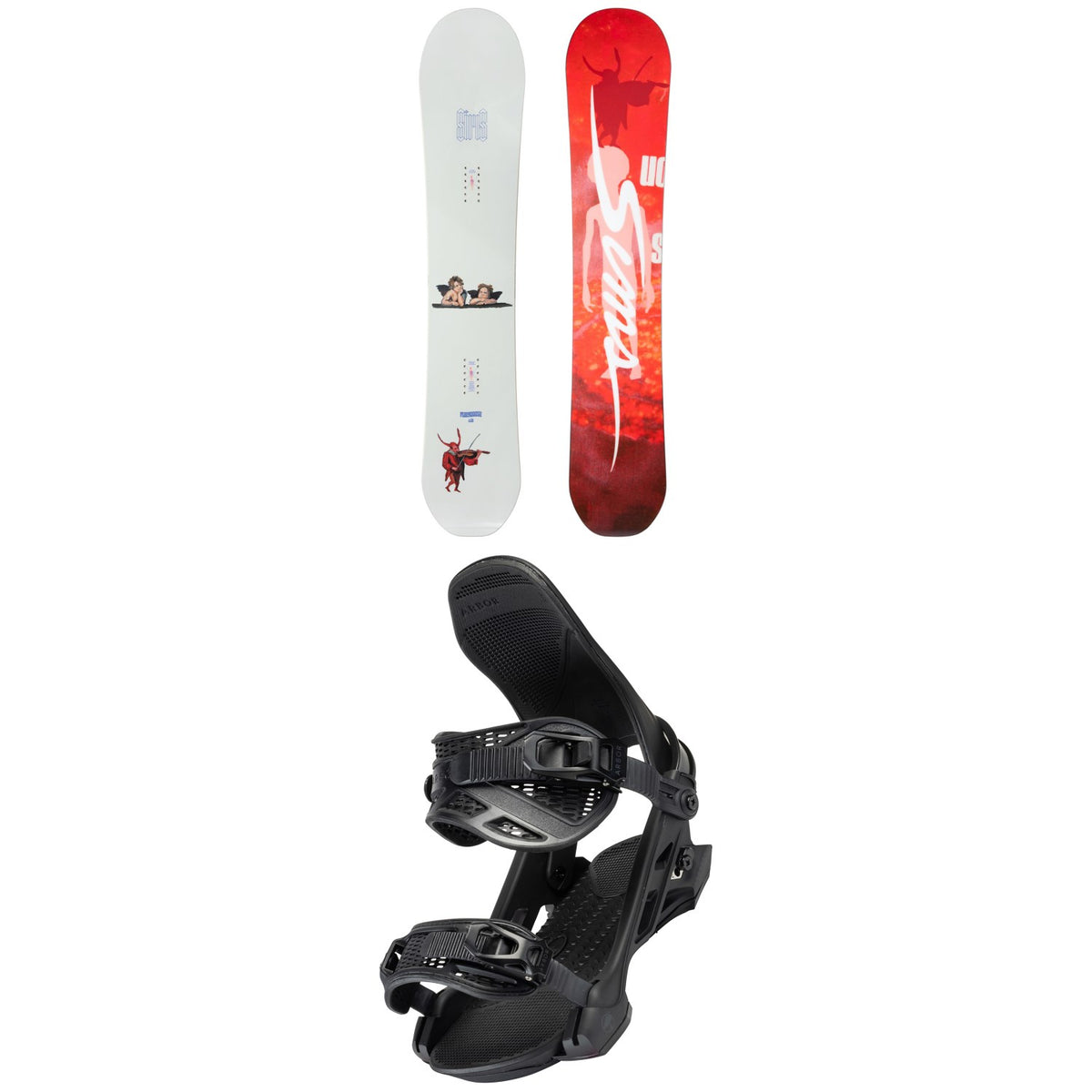 Sims Macrodose Snowboard + Arbor Hemlock Snowboard Bindings