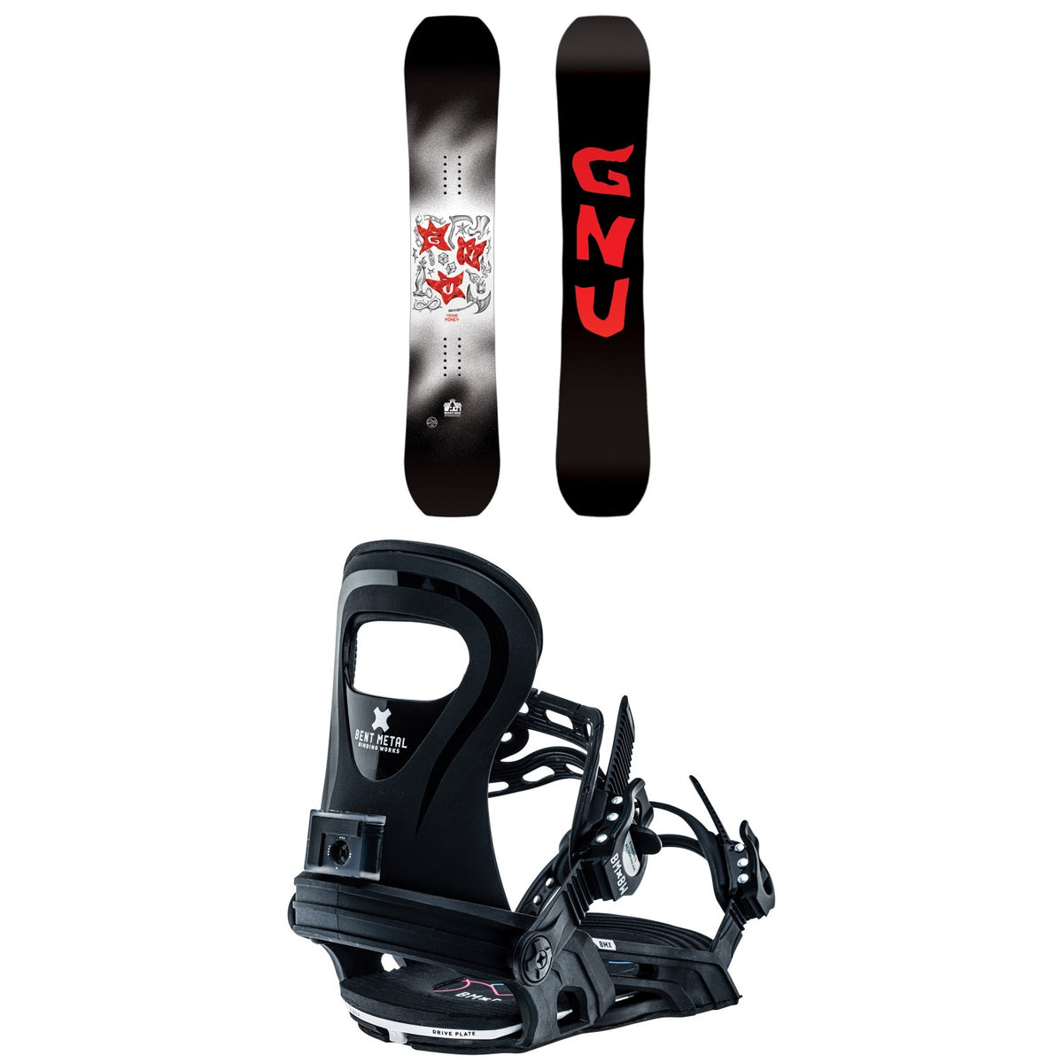 GNU Young Money C2E Snowboard + Bent Metal BMX Snowboard Bindings - Kids' 2025