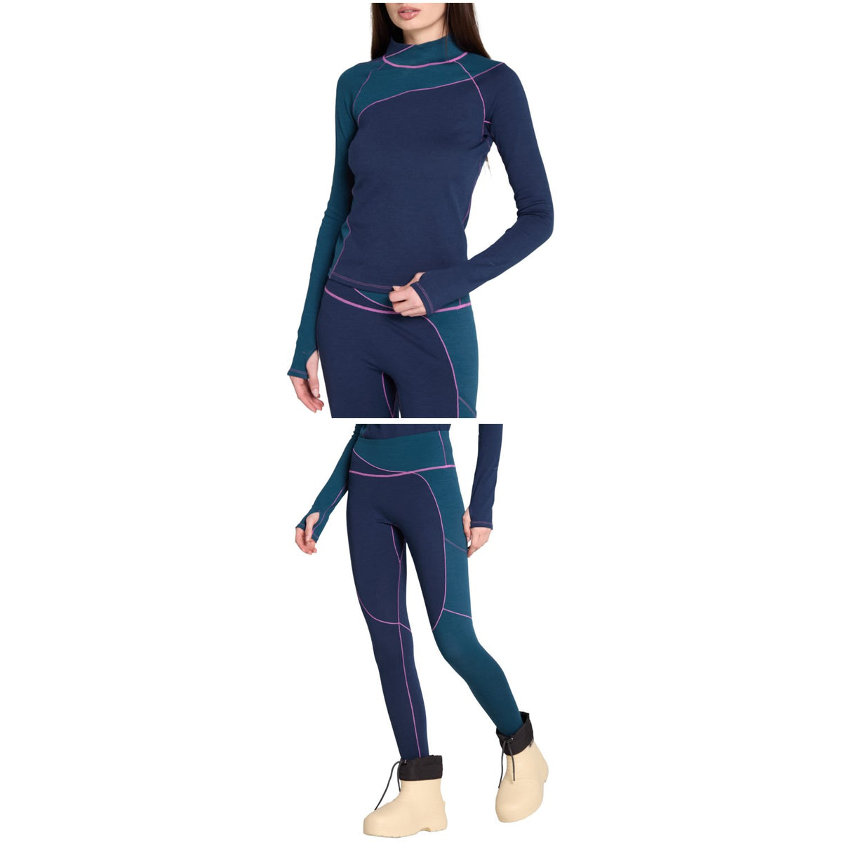 Seniq Wool Sculpt Merino Baselayer Mock Neck Top + Leggings - Women's
