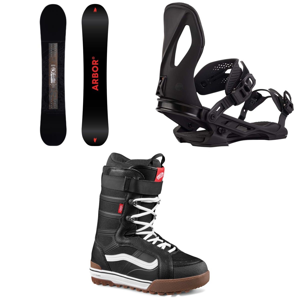 Arbor Red Gerard Pro Snowboard + Cypress Snowboard Bindings + Vans Hi-Standard Pro Snowboard Boots 2026