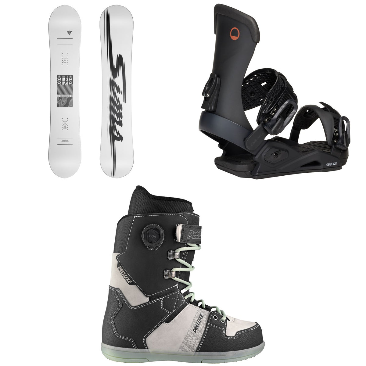 Sims Aurum Snowboard + Season Meld Snowboard Bindings + Deeluxe D.N.A. Snowboard Boots 2026