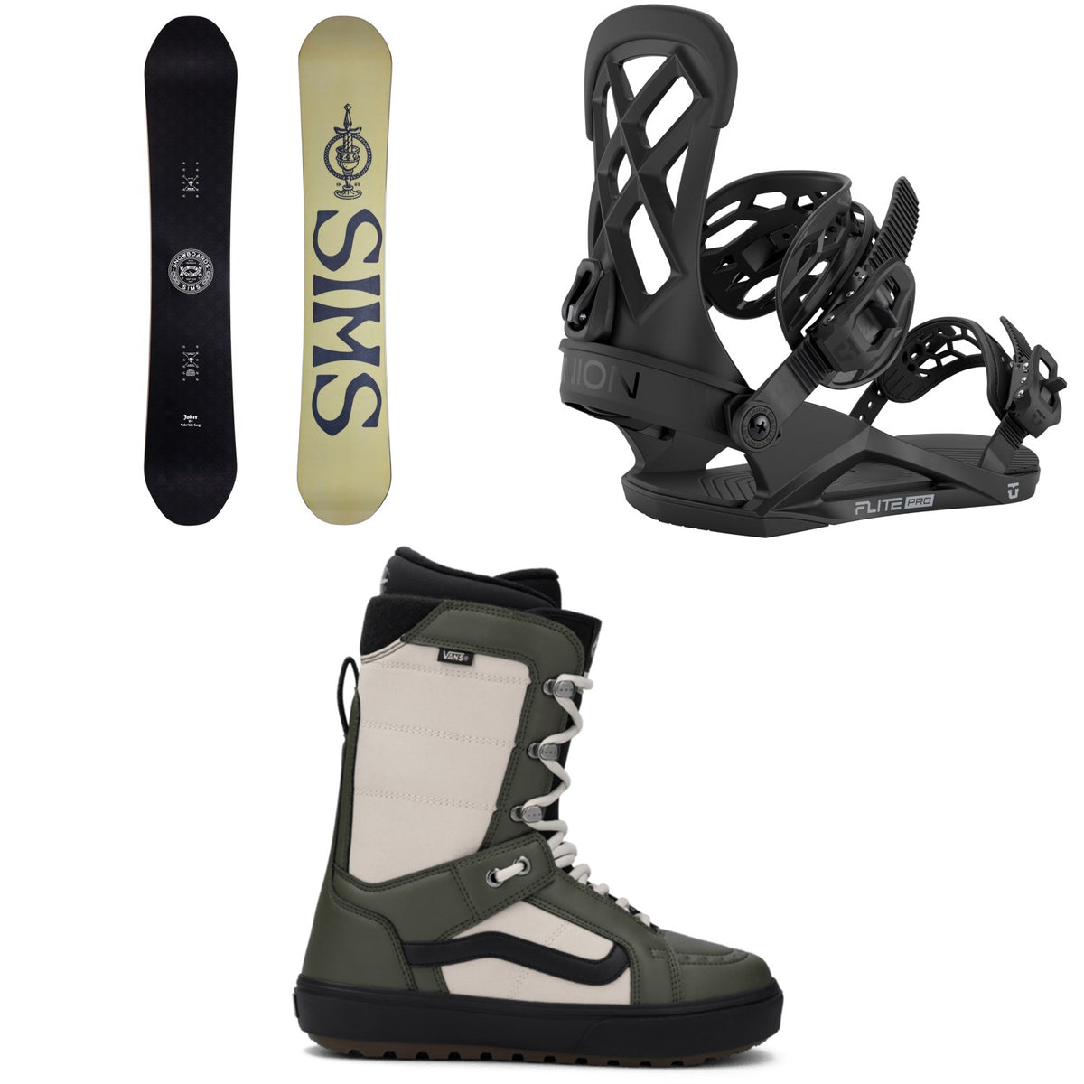 Sims Joker Snowboard + Union Flite Pro Snowboard Bindings + Vans Hi Standard OG Snowboard Boots 2026