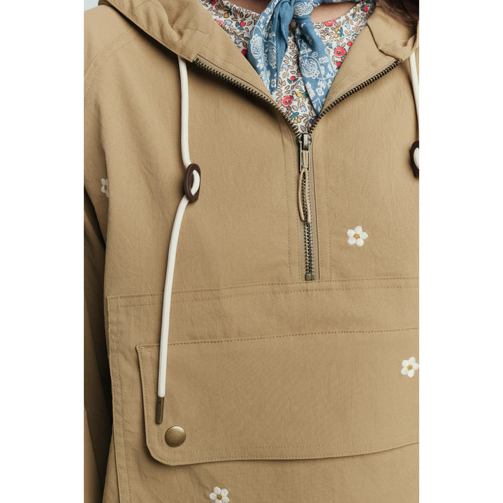 The Great Outdoors The Embroidered Cropped Trailhead Pullover - Women's Khaki With Daisy Embroidery