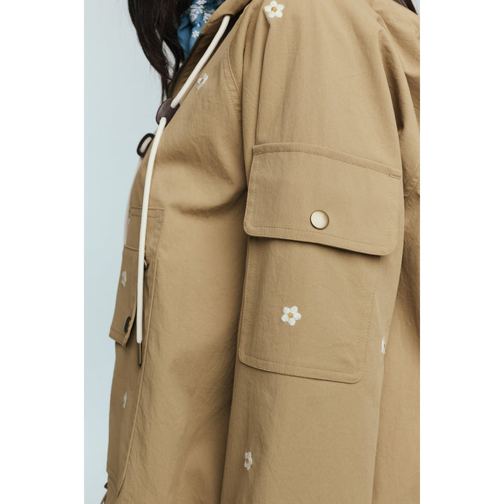 The Great Outdoors The Embroidered Cropped Trailhead Pullover - Women's Khaki With Daisy Embroidery