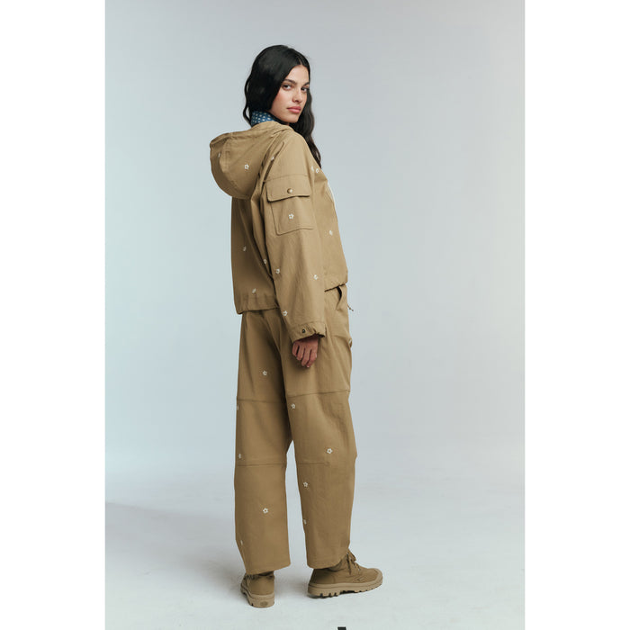The Great Outdoors The Embroidered Cropped Trailhead Pullover - Women's Khaki With Daisy Embroidery