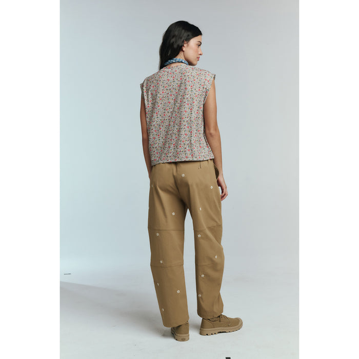 The Great Outdoors The Embroidered Outpost Pants - Women's Khaki With Daisy Embroidery