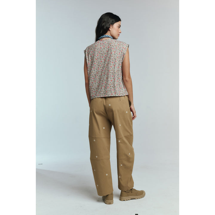 The Great Outdoors The Embroidered Outpost Pants - Women's Khaki With Daisy Embroidery