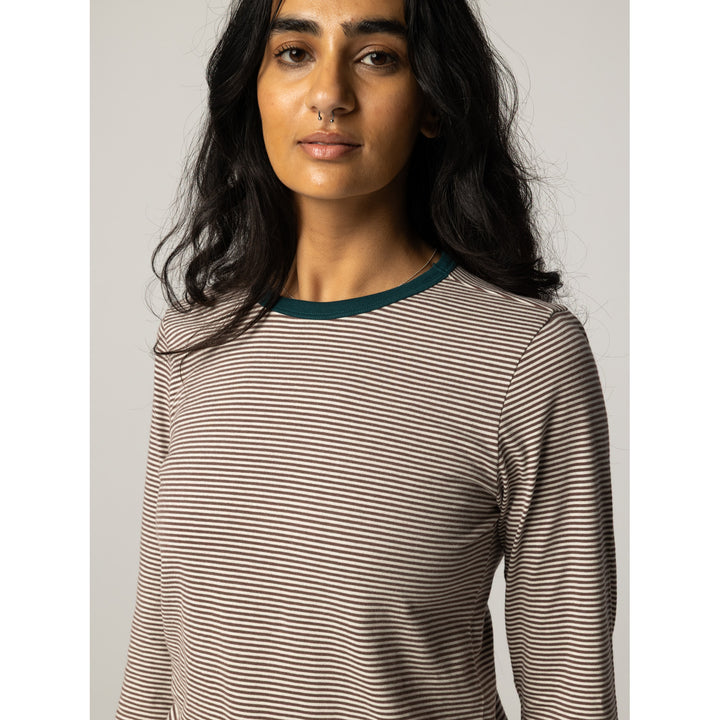 Finisterre Eldon Stripe Long-Sleeve T-Shirt - Women's Burnt Heather/Ecru/Dark Ocean