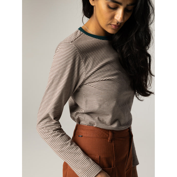 Finisterre Eldon Stripe Long-Sleeve T-Shirt - Women's Burnt Heather/Ecru/Dark Ocean