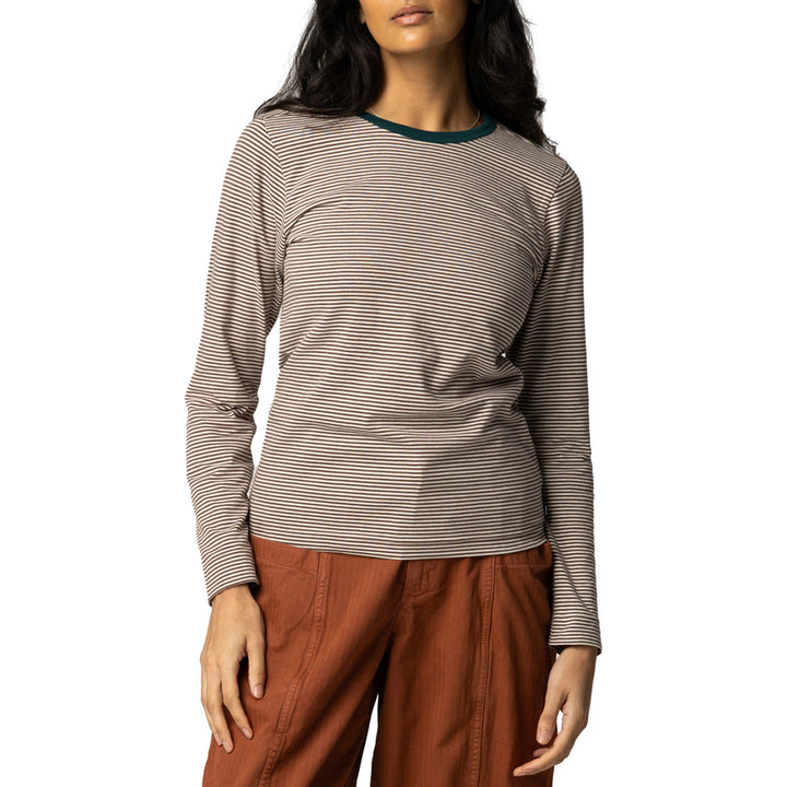 Finisterre Eldon Stripe Long-Sleeve T-Shirt - Women's Burnt Heather/Ecru/Dark Ocean