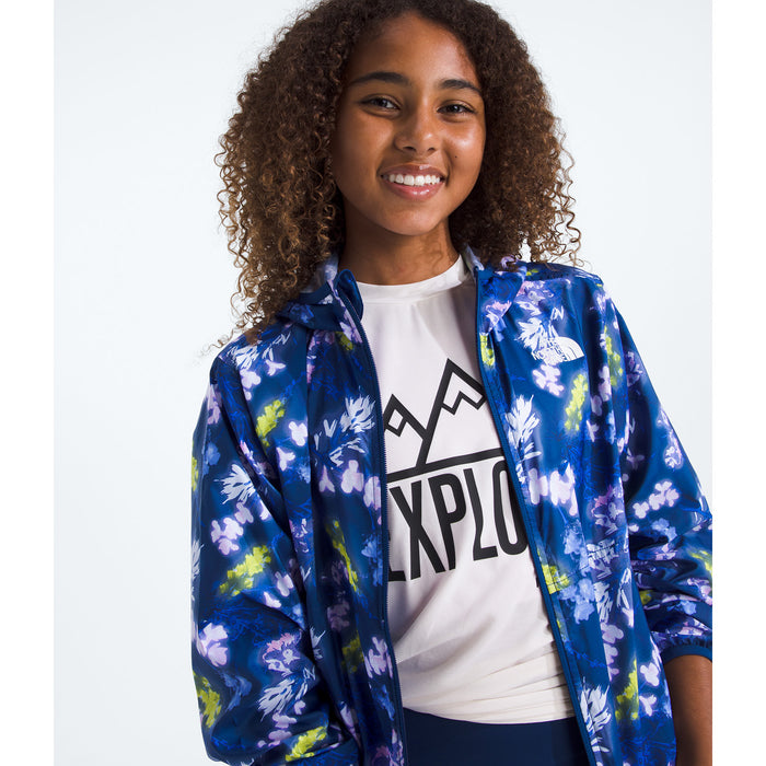 The North Face Cyclone Windbreaker Jacket - Girls' Estate Blue Florescent Floral Print