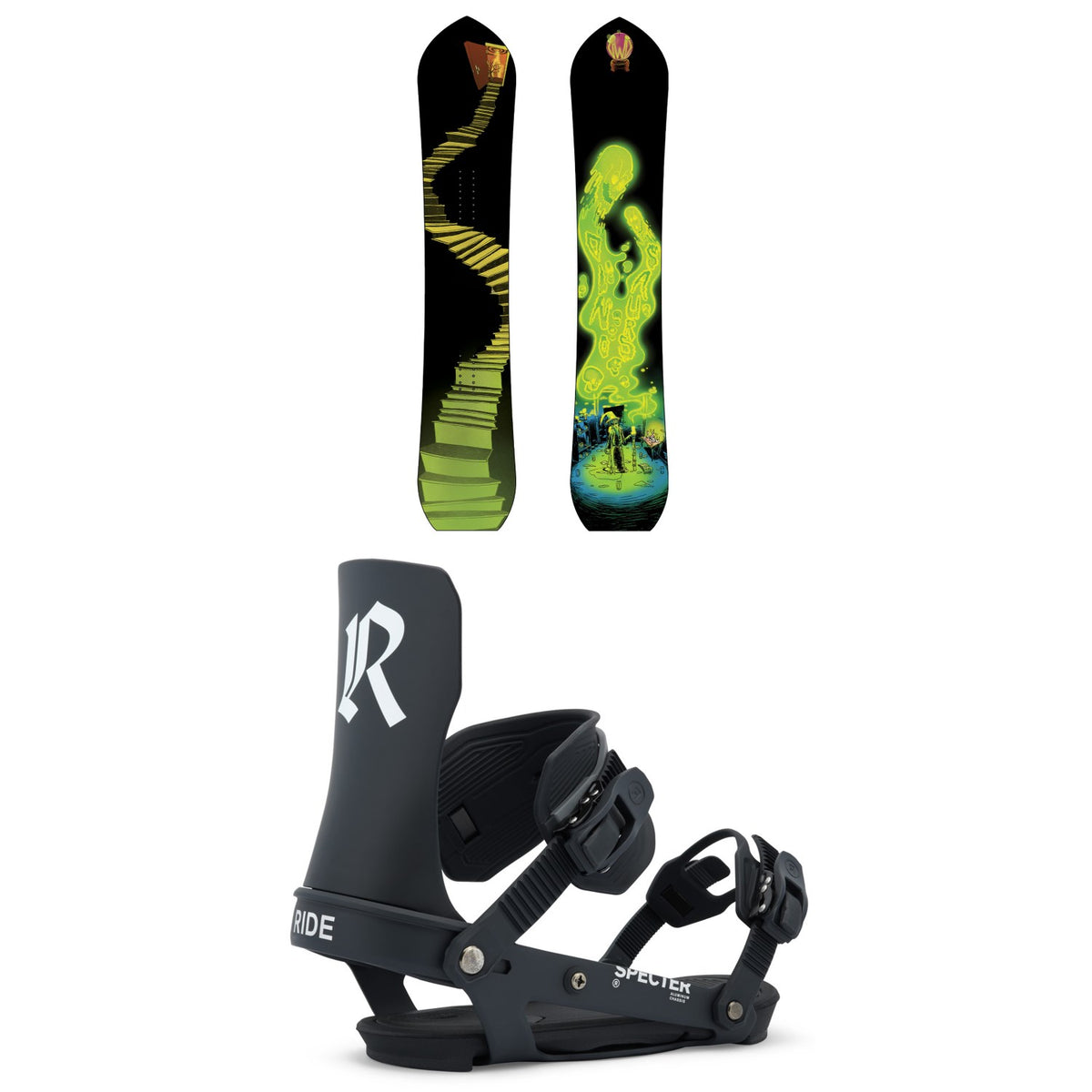 Dinosaurs Will Die Wizard Stick Snowboard + Ride Specter Snowboard Bindings