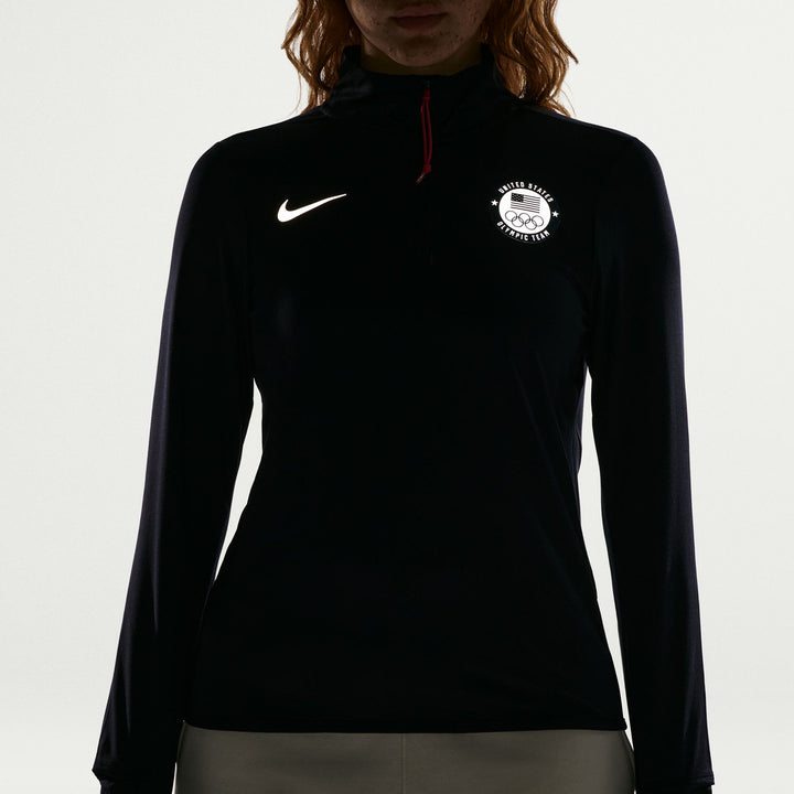 Nike United States Olympic Team Swift Element 1/4 Zip Top - Women's Obsidian/Reflective Silver