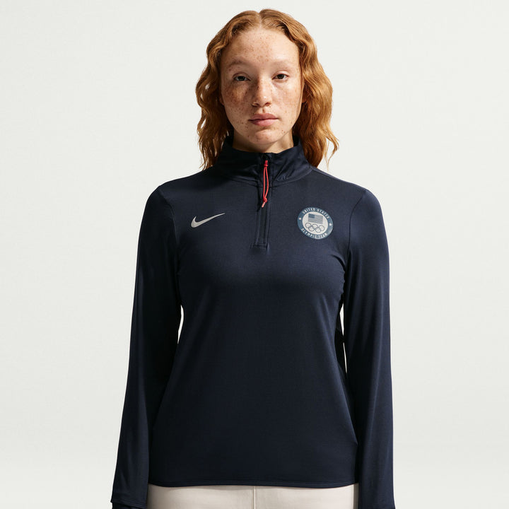 Nike United States Olympic Team Swift Element 1/4 Zip Top - Women's Obsidian/Reflective Silver