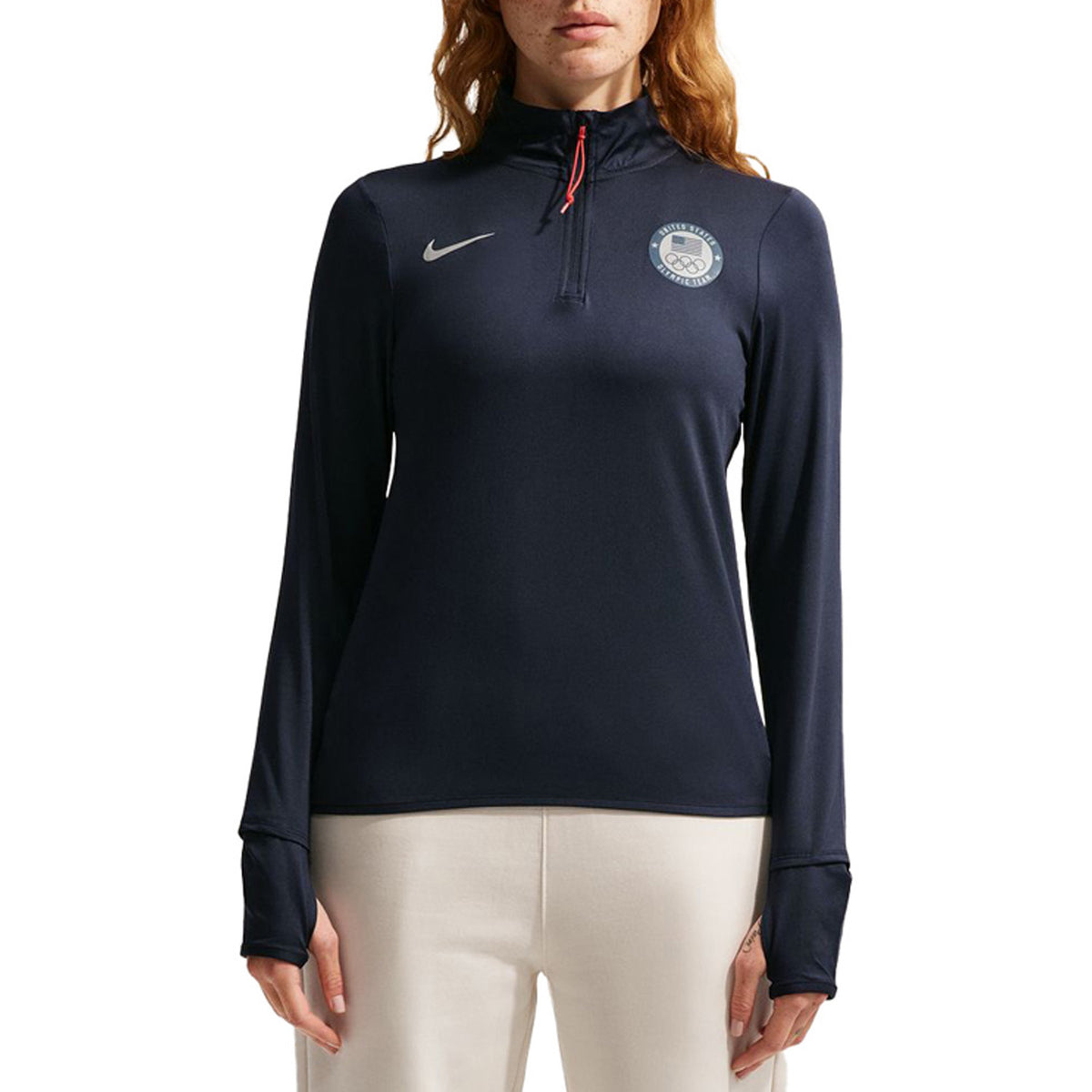 Nike United States Olympic Team Swift Element 1/4 Zip Top - Women's Obsidian/Reflective Silver