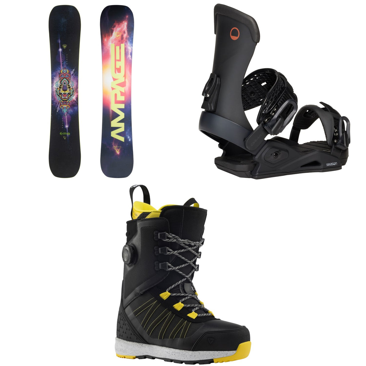 Rossignol Ampage Vol.2 Snowboard + Season Meld Snowboard Bindings + Rossignol RS Hybrid Snowboard Boots 2026