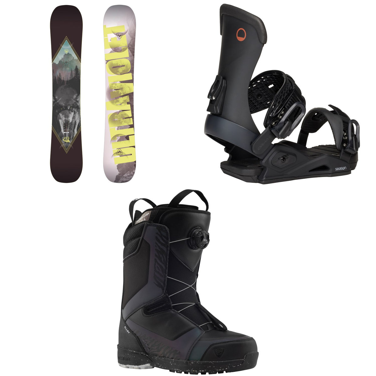 Rossignol Ultraviolet Snowboard + Season Meld Snowboard Bindings + Alley Boa H4 Snowboard Boots - Women's