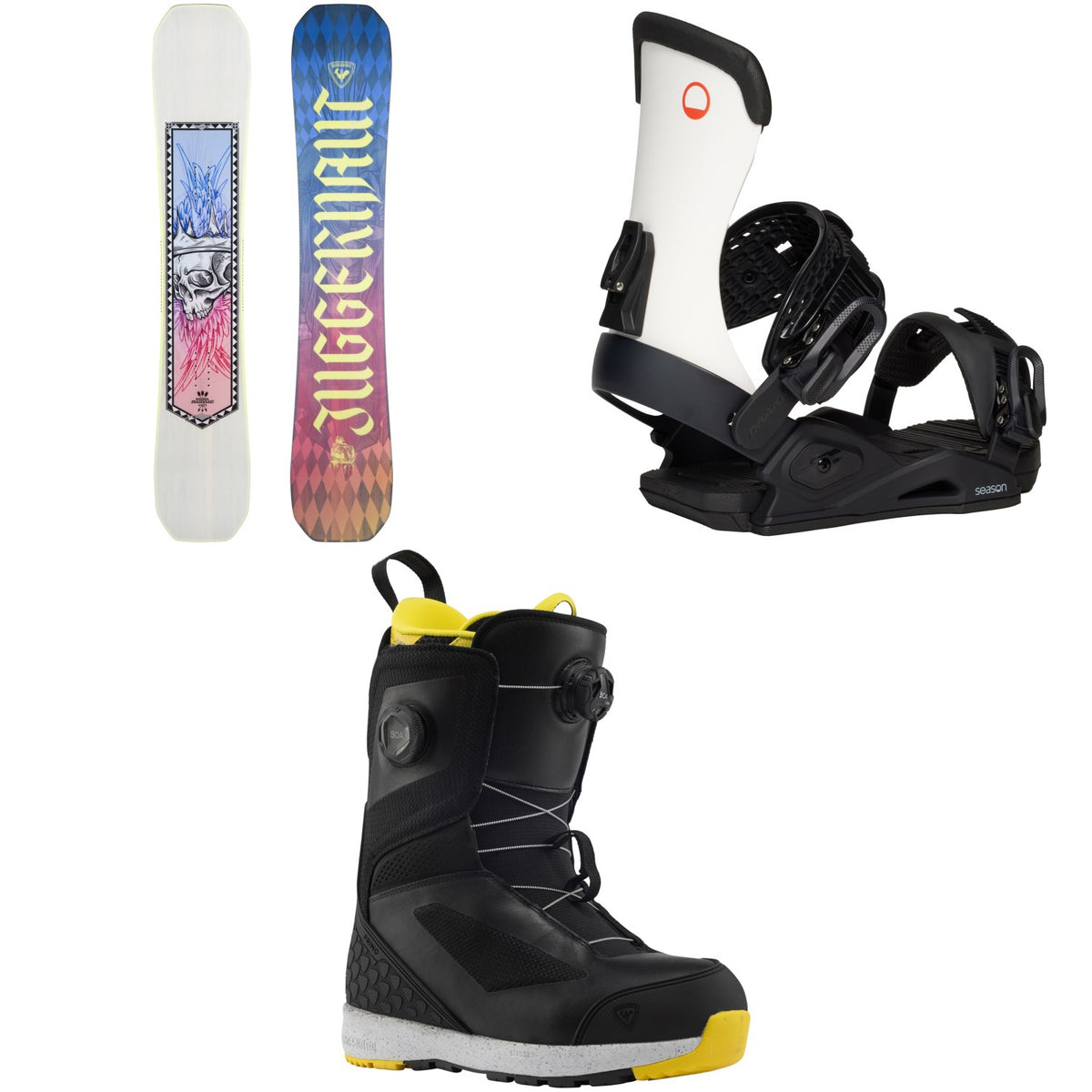 Rossignol Juggernaut Snowboard + Season Meld Snowboard Bindings + RS Primo Snowboard Boots