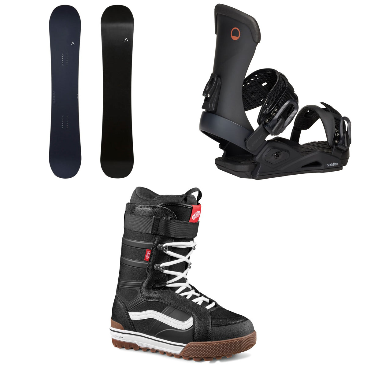 Fjell Snowboards MT 1230 Snowboard + Season Meld Snowboard Bindings + Vans Hi-Standard Pro Snowboard Boots 2026